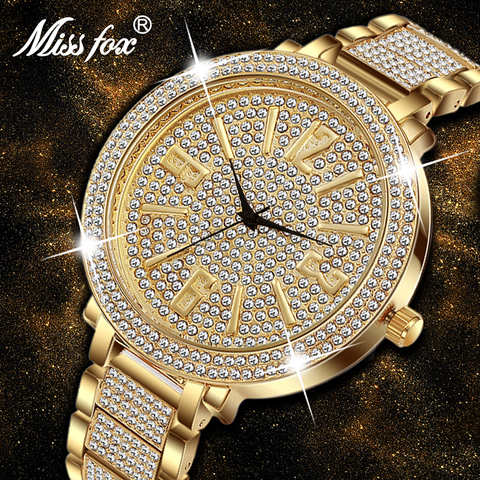 MISSFOX-relojes de cuarzo de cara grande para mujer, movimiento japonés de moda, reloj de diamante completo, relojes numéricos Esfera Grande mujer árabe ► Foto 1/6