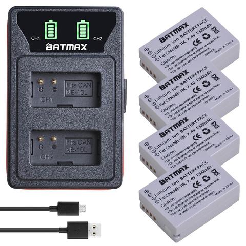 Batmax-batería NB-10L NB10L + cargador Dual LED con puerto tipo C y Cable USB para Canon G1X G15 G16 SX40HS SX50HS SX60HS SX40 SX50 ► Foto 1/6