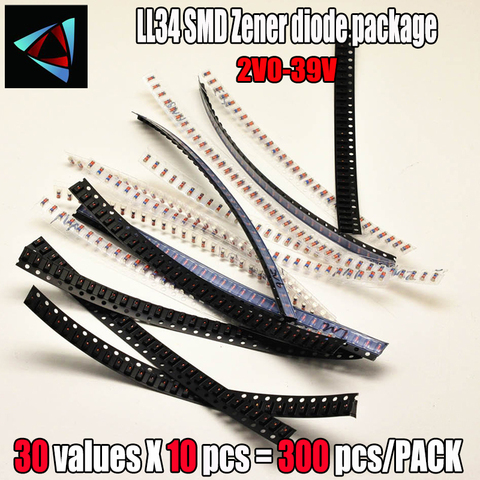 Kit surtido de diodos Zener SMD LL34 1/2W 2V ~ 51V 4148, 34 tipos, x25uds. ► Foto 1/1