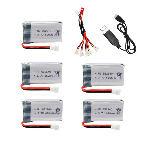 3,7 V 650mAh Lipo batería y batería de 5 en 2 Usb cargador de juegos para SYMA X5C X5C-1 X5 H5C X5SW X6SW H9D H5C componentes para drones RC 852540 batería ► Foto 1/6