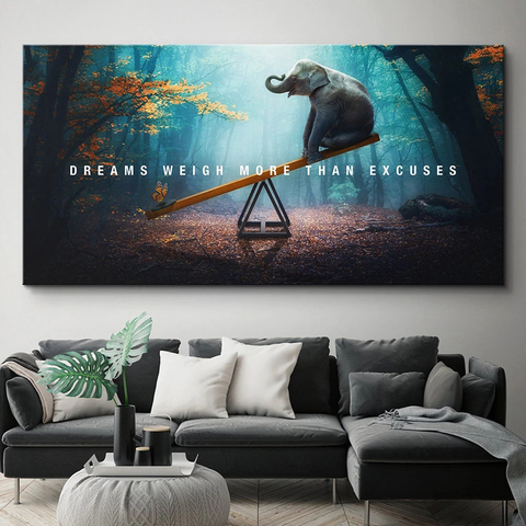 Póster con impresión estilo cuadro, lienzo con cita motivadora de animales, letras de los sueños pesan más que camisetas, imagen artística de pared, decoración para sala de estar ► Foto 1/6