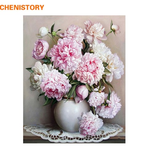 CHENISTORY Rosa Europa flor DIY pintura por números pintura acrílica por números pintura al óleo pintada a mano en lienzo para decoración del hogar ► Foto 1/6