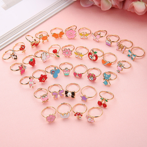 Anillo de aleación con diseño de dibujos animados para niños y niñas, sortija ajustable con diseño de flores, estilo Kawaii coreano, 10 Uds. ► Foto 1/6