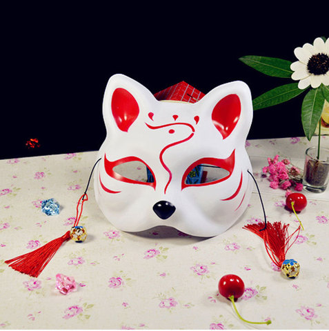 Máscaras de zorro japonés de cara completa de estilo pintado a mano de PVC zorro gato máscara Cosplay disfraces Festival bola Kabuki Kitsune Cosplay traje ► Foto 1/5