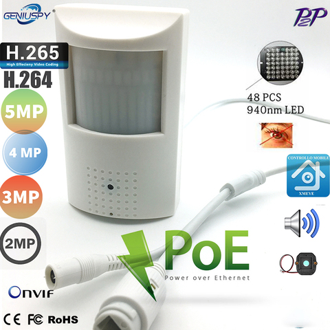 5MP 4MP 3MP 2M de seguridad CCTV P2P Onvif POE Mini PIR estilo Detector de movimiento de Poe de la visión nocturna de la Cámara 940nm infrarrojos IP Cámara Audio ► Foto 1/6