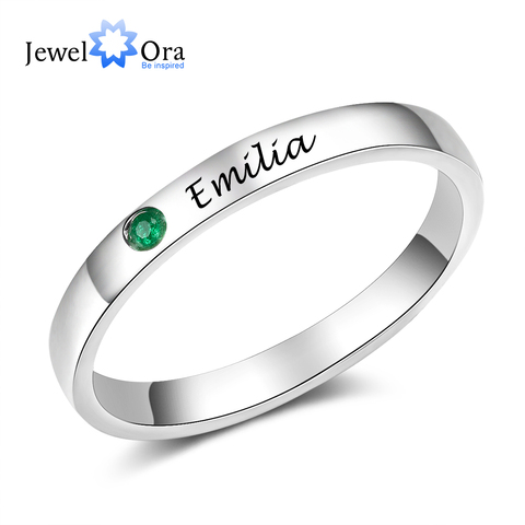 Anillo de nombre personalizado de plata esterlina 925 JewelOra con nombre personalizado de piedra natal, anillos de plata 925 grabados para mujer, joyería fina ► Foto 1/6