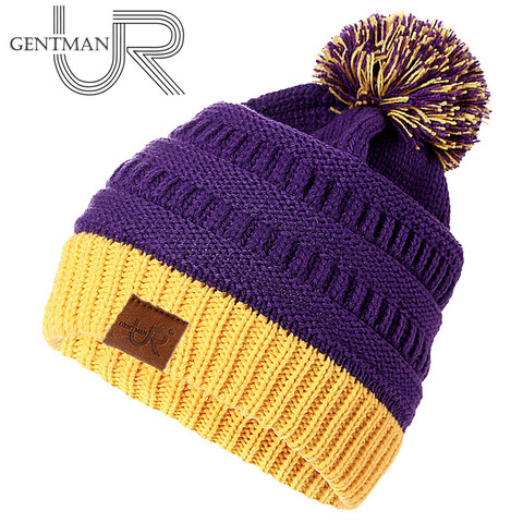 URGENTMAN-Sombrero de muelles tejido para mujer, gorros de dos colores, Gorro con pompón ► Foto 1/6