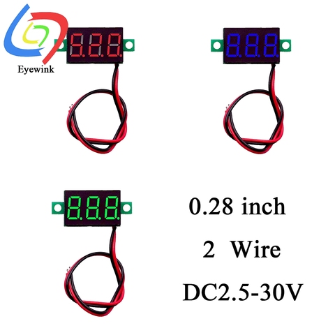 Mini voltímetro Digital LCD, Monitor Detector de voltaje de 0,28 pulgadas, 12V de CC, 2 cables, rojo, verde, azul, LED ► Foto 1/4