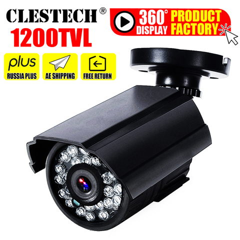 Mini cámara Cctv HD CMOS 1200TVL en/exterior impermeable IP66 IR visión nocturna de color analógico de seguridad de monitoreo del hogar soporte ► Foto 1/6