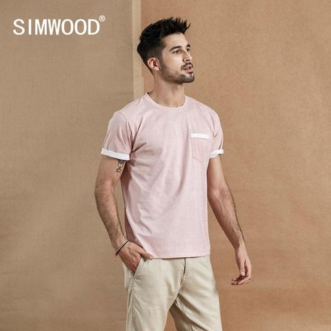 SIMWOOD 2022 verano nueva capa bolsillo en el pecho Camiseta Hombre Melange vintage moda manga corta Camiseta 100% camisetas de algodón 190431 ► Foto 1/6