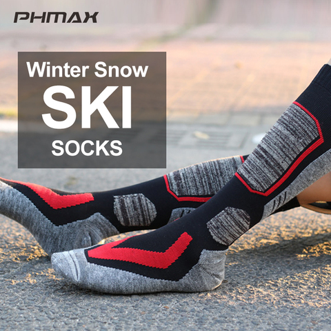 PHMAX-Calcetines de esquí de invierno para hombre, calcetín de algodón grueso para deportes al aire libre, Snowboard, para mantener el calor, Anti-suéter, para correr, de pierna larga, para esquiar ► Foto 1/6