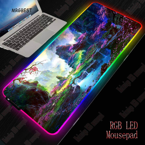 MRGBEST flor paisaje de bosque de RGB gran alfombrilla para ratón de juegos jugador Led ordenador alfombrilla grande con luz de fondo para el teclado de escritorio Mat ► Foto 1/6