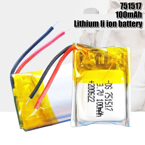 3,7 V 100mAh Li-Ion batería de 751517 batería recargable de polímero de litio para MP3 MP4 auriculares bluetooth luz LED grabadora ► Foto 1/6