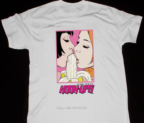 ¡Vintage de los años 90 gancho Ups estilo 2 chicas comer Banana Anime Hentai T camisa reimpresión de EE. UU.! Camiseta de cuello redondo Hipster para hombre, camisetas divertidas ► Foto 1/2