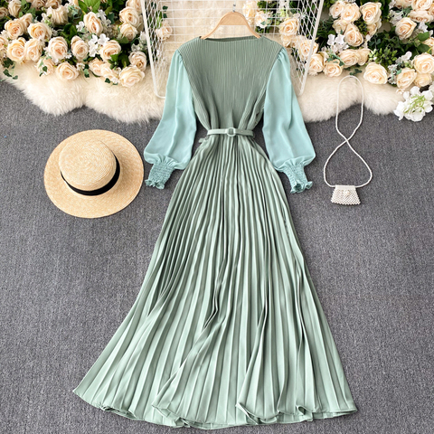 Otoño moda Streetwear largo diseño de vestir francés falda Maxi vestido de mujeres Maxi vestido elegante cuello redondo de manga larga vestido ► Foto 1/6