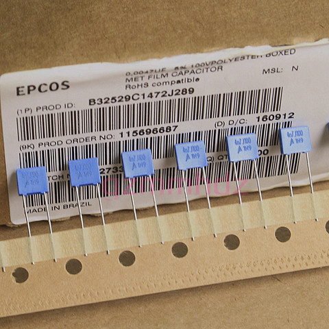 20 piezas Brasil EPCOS B32529 1NF 1N5 1N8 2N2 3N3 4N7 6N8 10NF 22NF 27NF 33NF 39NF 47NF 56NF 68NF 82NF 0.1U 100V azul Condensador de película ► Foto 1/6
