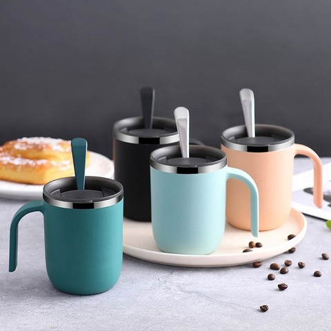 Taza de café de acero inoxidable, tazas de beber de Metal de doble pared, SUS 304, térmicas, agua, vino, con tapa para la Oficina y el hogar ► Foto 1/5