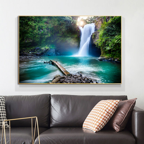 Carteles de pintura en lienzo para decoración del hogar, imágenes de paisaje artístico de pared de cascada Natural, Modular de cascada para sala de estar ► Foto 1/6