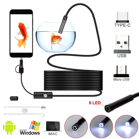 Mini cámara endoscópica de 5,5mm, tipo C, de inspección USB boroscopio, Flexible, IP67, impermeable, 6LED, cámara endoscópica ajustable ► Foto 1/6