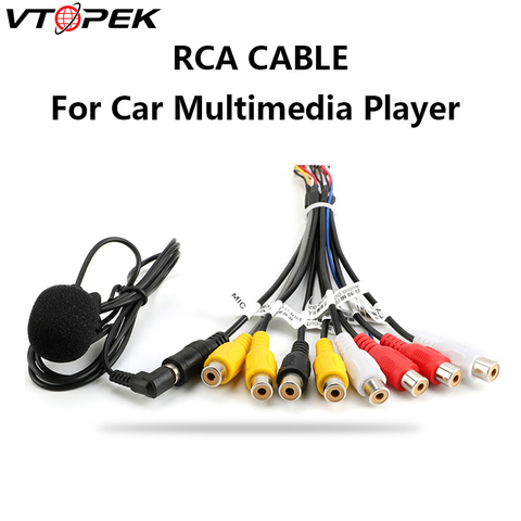 Vtopek-Cable de salida Universal para Radio de coche, Cable RCA con micrófono, salida de vídeo/Entrada de Audio, Subwoofer, 1m/3m, micrófono opcional ► Foto 1/6