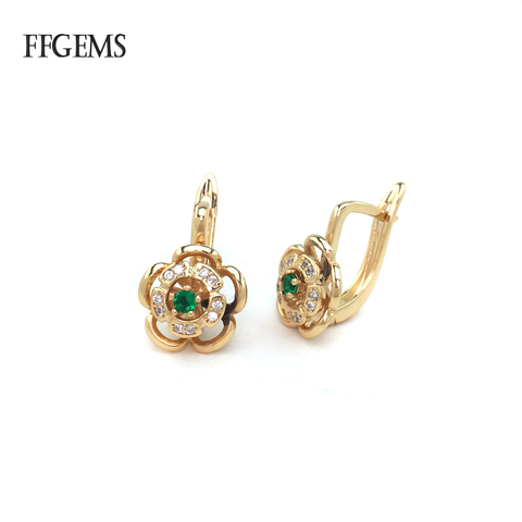 FFGems-pendientes de plata de ley 925 con Esmeralda Natural, joyería fina, para mujeres ► Foto 1/6