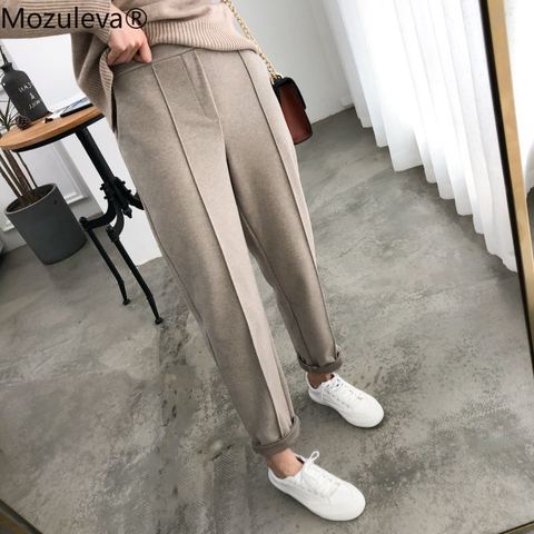 Mozuleva-Pantalones largos de cintura elástica para mujer, pantalón cálido y grueso, de talla grande, para oficina, para invierno ► Foto 1/6