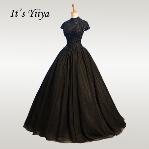 It's YiiYa-Vestido De boda De encaje con cuentas, cuello alto, negro, elegante, De talla grande, cristal, largo, CH057, 2022 ► Foto 1/4