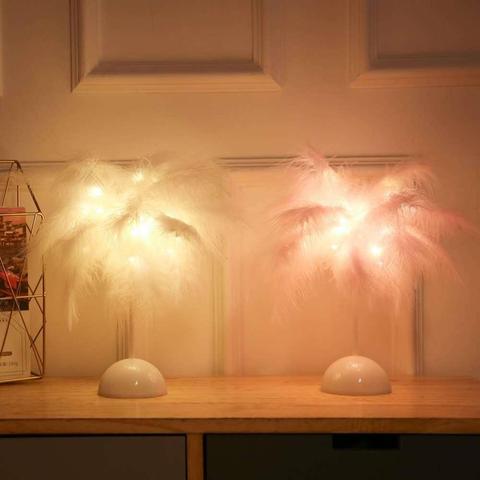 Lámpara de mesita de noche, pluma, LED, sala de estar, dormitorio, boda, escritorio, luz decorativa para noche ► Foto 1/6