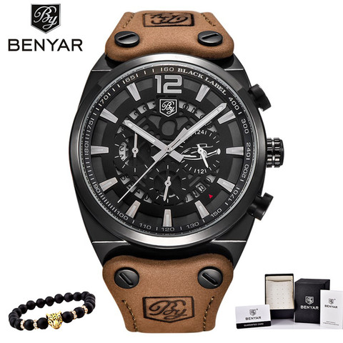 Relojes BENYAR para hombre estilo deportivo militar de marca líder, reloj pulsera informal de cuarzo y acero inoxidable masculino sumergible de lujo. ► Foto 1/6