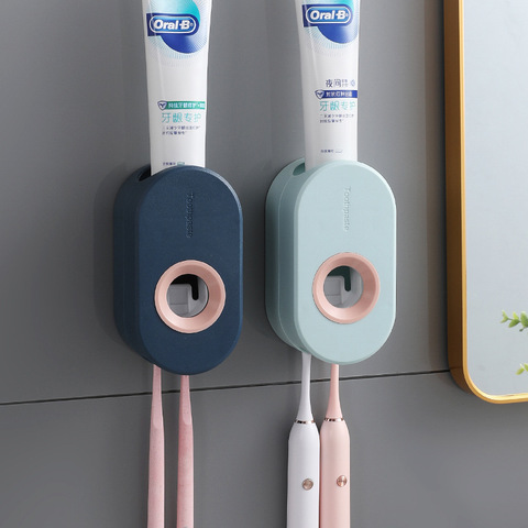Set de accesorios de baño soporte para cepillo de dientes dispensador automático de pasta de dientes soporte para cepillo de dientes soporte de pared estante utensilios para el baño Set ► Foto 1/6