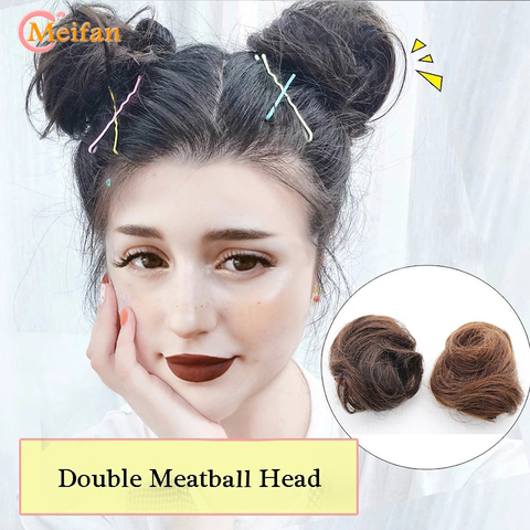 MEIFAN-Lazo de pelo sintético para mujer, moño de pelo pequeño, Donut, Scrunchies desordenados, extensión de cola de caballo ► Foto 1/6