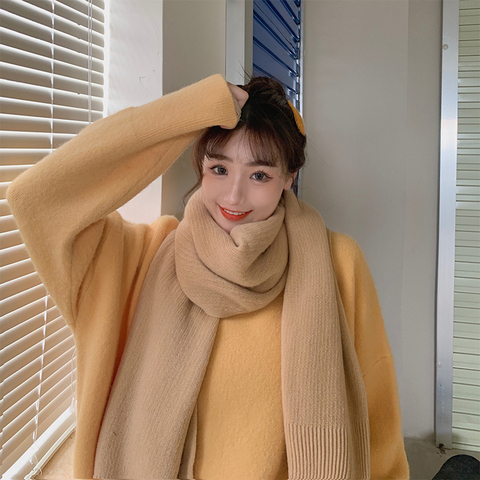 Bufanda de lana para mujer, prenda gruesa y larga de color sólido, Estilo vintage, cómoda y temperamental, versión coreana, para invierno ► Foto 1/6