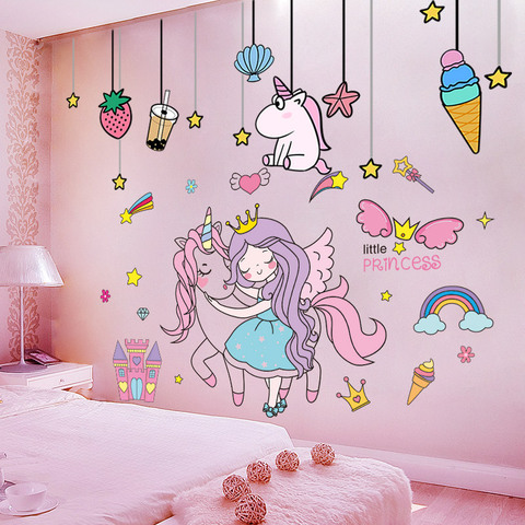 [Shijuekongjian] pegatinas de pared de dibujos animados para niña, bricolaje, pegatinas para pared en forma de estrellas de animales de unicornio para habitación de bebé para niños, Decoración de casa ► Foto 1/5