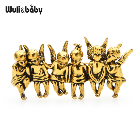 Wuli & baby-broches de ángeles de la suerte para hombre y mujer, 2 colores, broche informal para fiesta y oficina, regalos ► Foto 1/4