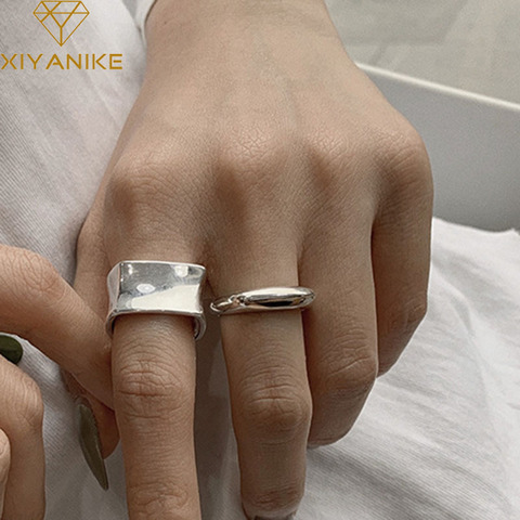 XIYANIKE-anillos de plata de ley 925 con abertura plateada, joyería sencilla y clásica hecha a mano con formas geométricas de ancho, accesorios de boda ► Foto 1/5