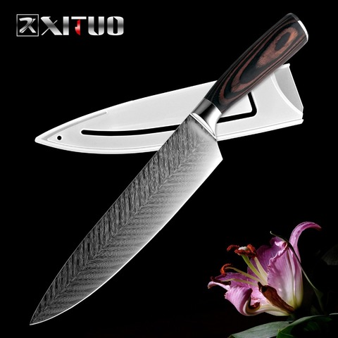 XITUO-cuchillos de Chef de cocina de 8 pulgadas, diseño clásico japonés 7CR17, lijado de acero inoxidable, diseño realizado con láser, para verduras, Santoku ► Foto 1/6