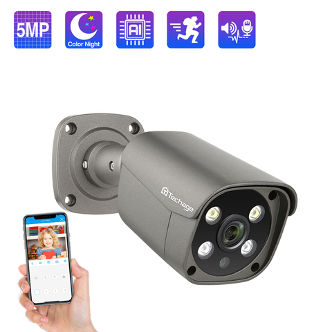 Techage-cámara de seguridad POE de 5MP, videocámara IP de detección humana ia de Audio bidireccional para exteriores, ONVIF, CCTV, vigilancia nocturna a todo color, P2P ► Foto 1/6