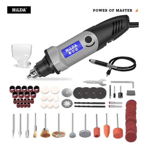 Minitaladro eléctrico HILDA de 400W con 6 posiciones y velocidad Variable para herramientas rotativas Dremel con caja de color, minimáquina de embalaje ► Foto 1/6