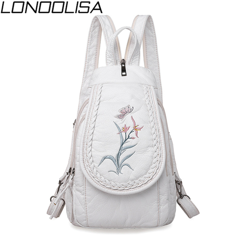 Mochila bordada a la moda de marca de diseñador 3 en 1 mochila pequeña bolsas de cuero lavadas suaves para mujer 2022 mochila femenina ► Foto 1/6