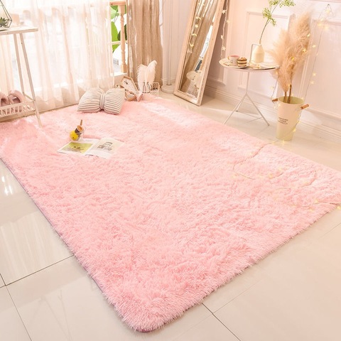 Alfombra de felpa teñida rosa y púrpura para dormitorio de niños, alfombra suave antideslizante para sala de estar y dormitorio ► Foto 1/6