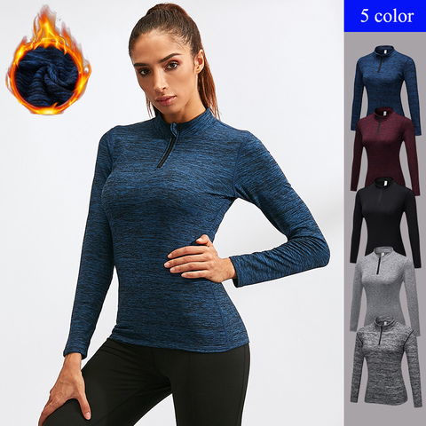 Chaqueta para correr con cuello de lana para mujer, camisa de entrenamiento de Yoga, ropa de cuello de manga larga para Fitness, sudadera ajustada elástica de entrenamiento de gimnasia para invierno ► Foto 1/6