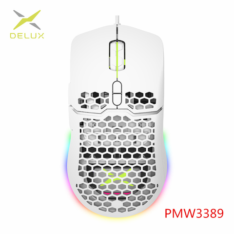 DELUX-ratón ligero para videojuegos M700 67g, diseño de concha de panal de 16000DPI, con Cable de cuerda suave y Software para jugadores PMW3389 ► Foto 1/6