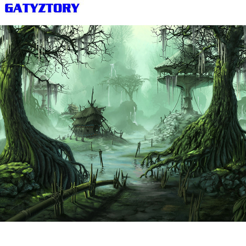 GATYZTORY-Cuadro de pintura artesanal por números, Kit de paisaje de bosque, arte de pared, pintura de lienzo pintado a mano para obra de arte ► Foto 1/6