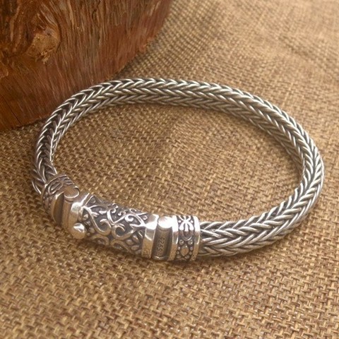 S925 de plata pura mano tejida 8mm pulsera para los hombres tailandés de plata Vintage viejo 925 de plata esterlina de la pulsera de los hombres ► Foto 1/6