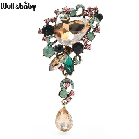 Wuli & baby-broche de gota de agua de cristal para mujer, flor de estilo palaciego para bodas, oficina, fiesta, regalos ► Foto 1/3