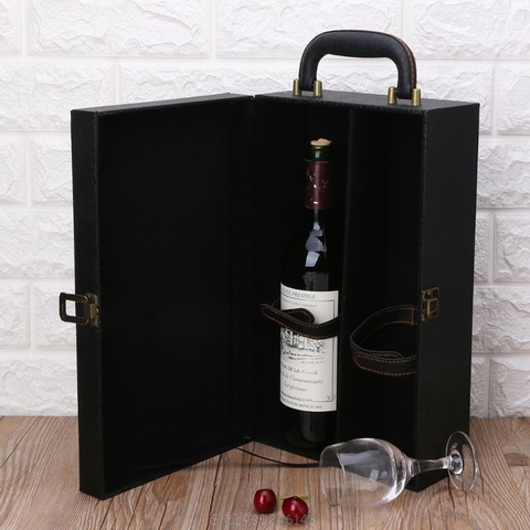 Botella de vino de la caja de lujo de cuero de bolsa 2 rojo vino de Champagne bolso de transporte de Estuche De Viaje organizador regalo S16 20 Dropship ► Foto 1/6