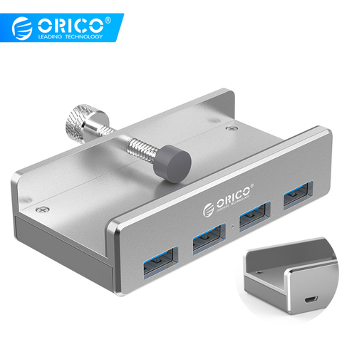 ORICO-HUB de 4 puertos USB 3.0 de aluminio MH4PU tipo clip, concentrador tipo clip para PC de sobremesa y portátil, rango de clip de 10-32mm con cable de 100cm, paquete de regalo ► Foto 1/6