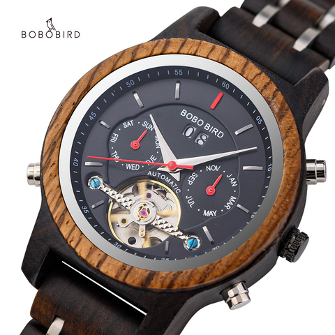 BOBO BIRD hombres reloj mecánico relojes fecha lujo negro relojes de madera relogio masculino-madera cajas C-Q27 ► Foto 1/6