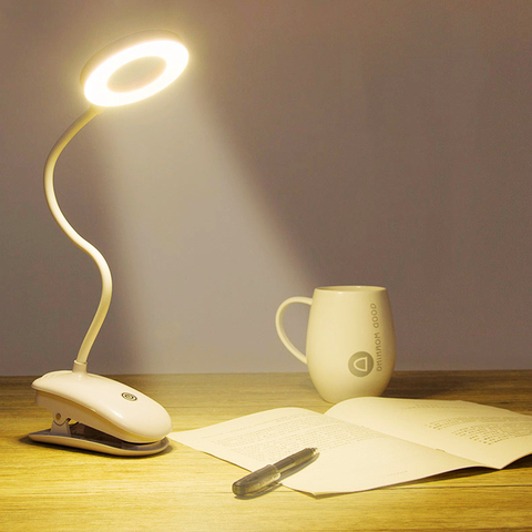 Abrazadera Led recargable por USB, lámpara de escritorio con cuello de cisne Flexible, atenuación táctil, lámpara de mesa con Clip para libros, cama, oficina y ordenador ► Foto 1/6