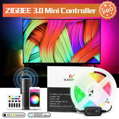 GLEDOPTO-controlador de tira de TV inteligente ZigBee 3,0, Kit Pro Mini de 5V, USB, RGBCCT, funciona con la aplicación Echo Plus SmartThings, Tuya, voz y control remoto ► Foto 1/6